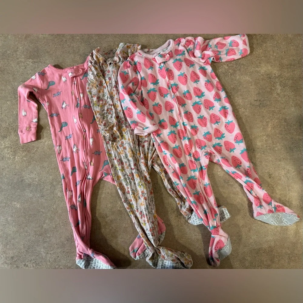 Carter's - 3 Pack Pink and Cream Kids Footies Pajamas, Size 12M